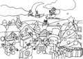 Cute cartoon robots on christmas coloring page